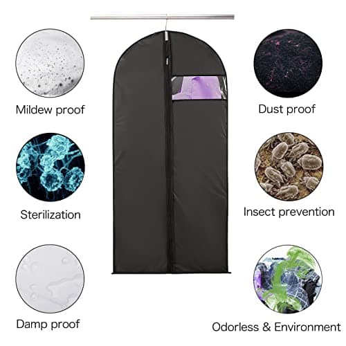Niviy Suit Bags 60 x 120 cm, Black Garment Covers with Zip & Clear Window — view 2