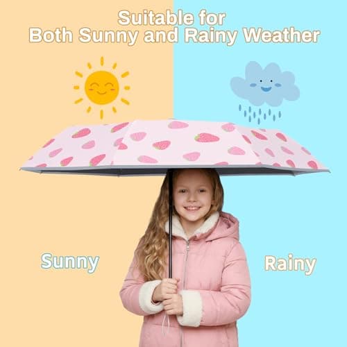 omedecal Automatic Folding Umbrella for Kids Girls & Boys, Strawberry — view 2