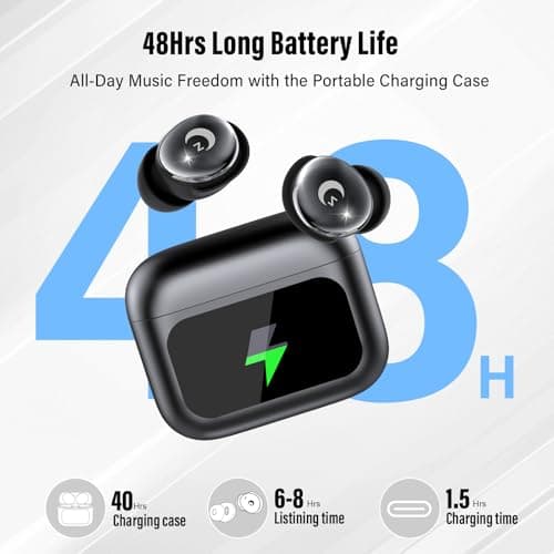 Wireless Earbuds with Smart Touch Screen, 2026 Mini Sleep Earbuds Bluetooth 5.4 Headphone In Ear with Noise Cancelling Mic, 48Hrs Playtime Hi-Fi Stereo Sound, 5 EQ Modes/IP7 Waterproof Ear Buds Black — view 5