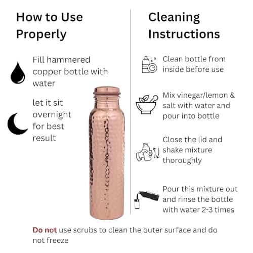 Copper Water Bottle 34oz - 100% pure Ayurvedic copper bottle for drinking | eco-friendly | copper vessel | BPA free non toxic lab tested | Leak-Proof | Handcrafted for Health & Wellness (Hammered) — view 5