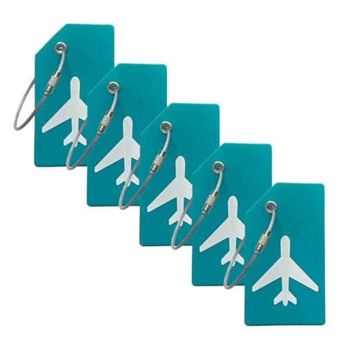 5Pack Silicone Luggage Tag with Name ID Card Perfect to Quickly Spot Luggage Suitcase by Ovener, Turquoise Green, L3.5 x W2 inch (Tag), L 3.4X W1.8 inch (Name Card)