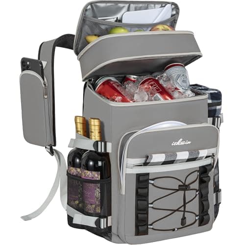 30L 40-Can Cooler Picnic Backpack Cool Bag, Portable Soft Food Cooler Box