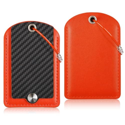 Leather Luggage Tags for Suitcases, Travel Bag Tags for Luggage Backpack, Black-orange, Contemporary