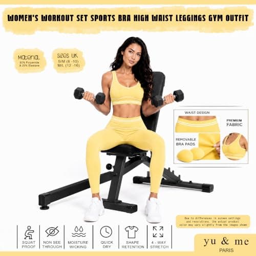Yu & Me PARIS Womens Gym Set 2 Piece Activewear Sports Padded Bra & High Waist Leggings Tummy Control Workout Yoga Fitness Co Ord Set Size (Yellow, L/XL, 14-16) — view 4
