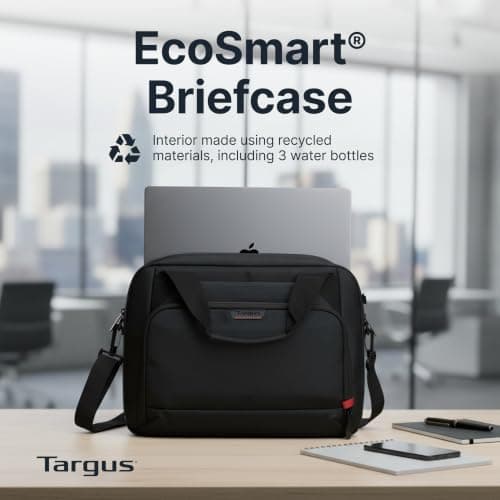 Targus 15–16 Inch Classic EcoSmart Laptop Briefcase – Slim Water-Resistant Laptop Bag with Padded Sleeve, Anti-Theft Zips, Shoulder Strap & Trolley Strap, Eco-Friendly Work Bag, Black (CN415GL) — view 5