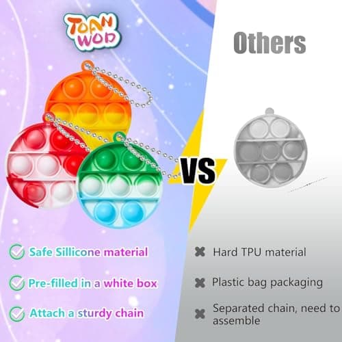 FIDWOD 24 Pcs Party Bag Fillers for Kids: Pop Fidget Toys Keyring Box Gifts Pack - Stocking Stuffers Fillers Birthday Presents - Stress Relief Class Prizes Supplies for Boys Girls (24 Pcs Circle) — view 3