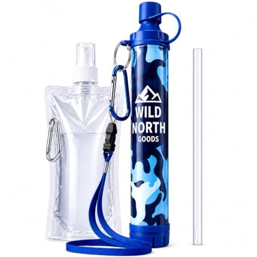 Wild North Goods Water Filter Straw with Bottle, Portable Camping Water Filter & Survival Water Purifier for Hiking, Travel, Fishing, Backpacking & Emergency Kit