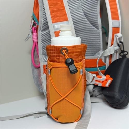 Molle Water Bottle Holder Drawstring Sports Water Bottles Pouch Bag Hydration Carrier for Travel Camping Hiking (Orange, 18.5cm*8.7cm) — view 3