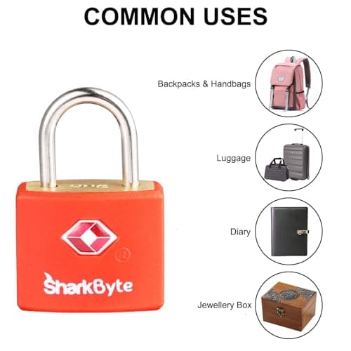 SharkByte TSA Luggage Locks with Keys [2 Pack] Key Travel Locks, Suitcase Padlock for Luggage, Small Keyed Luggage Locks Brass for Gym Lockers, Laptop Bags, Suitcases, Backpacks, Travel Bags Zippers — view 3
