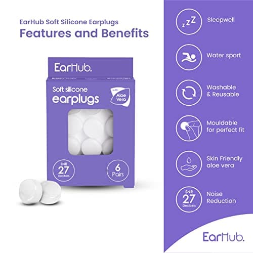 EarHub - Sleepwell Soft Premium Silicone Aloe Vera Earplugs 6 Pairs of Reusable & Custom Fit, Best Used for Sleep, Travel, Water Sports, Work, Study & Concerts. Case Included. — view 3