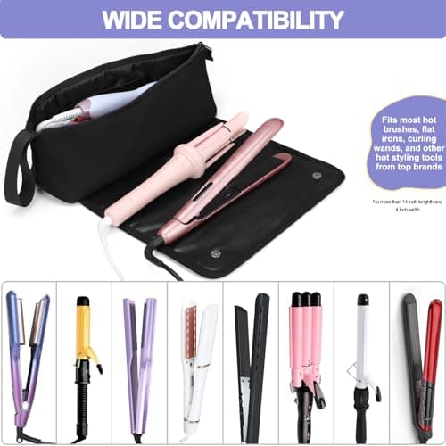 Travel Essentials Neoprene Hair Styler Bag w/Heat Resistant Mat for Flat or Curling Irons, Straighteners Haircare Accessories, Airport Essentials, Gifts for Women Friends Sister (Black-Fireproof Mat) — view 6