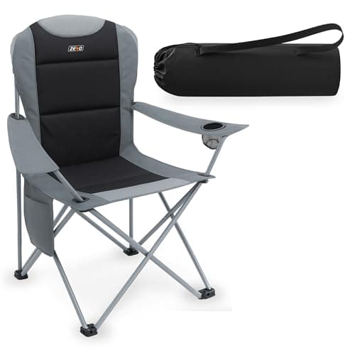 ZENO Camping Chair | Folding Camping Chairs for Adults with Padded Backrest, Cup Holder and Side Storage Pocket | Heavy Duty Portable Chair with Strong Steel Frame for Camping, Festivals, Outdoor