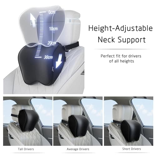 Crofy 2-Pack Car Neck Pillow, Softness Car Headrest Pillow for Driving with Adjustable Strap, 100% Memory Foam and Breathable Removable Cover, Comfortable Ergonomic Design, Black — view 2