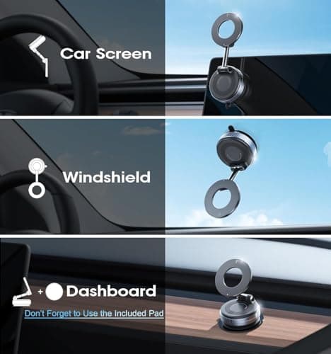 Vacuum Suction Car Phone Holder Mount for Magsafe iPhone, Rotates 720° for Dashboard & Windscreen | Universal Magnetic Mobile Holder for iPhone 17 16, Samsung Galaxy, and All Android Phones — view 3