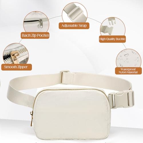 JENCVNL Belt Bag for Women Men, Fashion Bumbags for Ladies Small Crossbody Bags Fanny Pack Lightweight Waist Pack with Adjustable Strap for Running Hiking Workout Traveling (Beige) — view 6