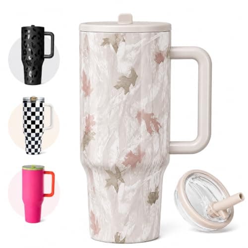 ZHUIYIWIN Tumbler with Folding Straw and Handle, Water Bottle Coffee Cup Travel Mug for Cold or Hot Drinks, Double Wall Stainless Steel Vacuum Insulated Tumbler (Camo, 890 ml)