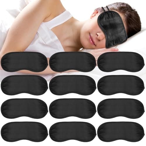 Gjinxi Sleep Mask Silk Cover, 12 PCS Blindfold Eye Masks with Elastic Straps for Women Men, Night Eyeshade Eye Cover for Travel Blindfold Meditation Nap Women Men Kids Party Supply, Black — view 3