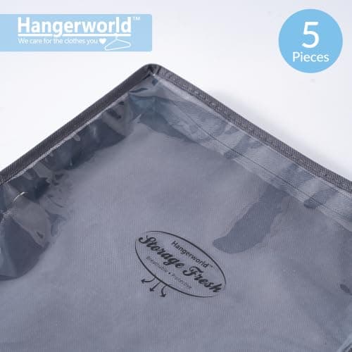 HANGERWORLD Pack of 5 Grey Breathable Cashmere Jumper Clothing Storage Pouch Bag with Clear Front — view 2