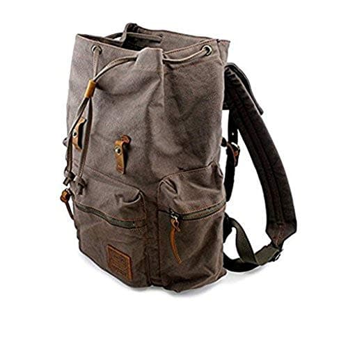 Vintage Unisex Casual Leather Backpack Canvas Rucksack Bookbag Satchel Hiking Backpack Travel Outdoor Shouder Bag (Brown) — view 5
