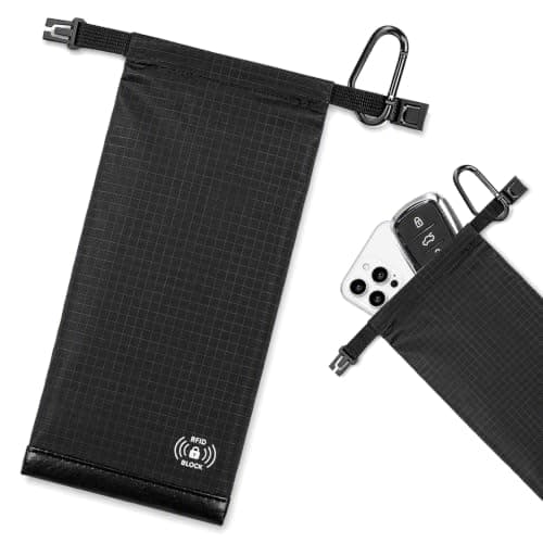 Faraday Pouch for Car Keys and Phone, RFID Signal Blocking Bag Anti Theft Keyless Entry Fob Protector, GPS WiFi Bluetooth NFC Blocker Case, Water Resistant Security Wallet (Black)