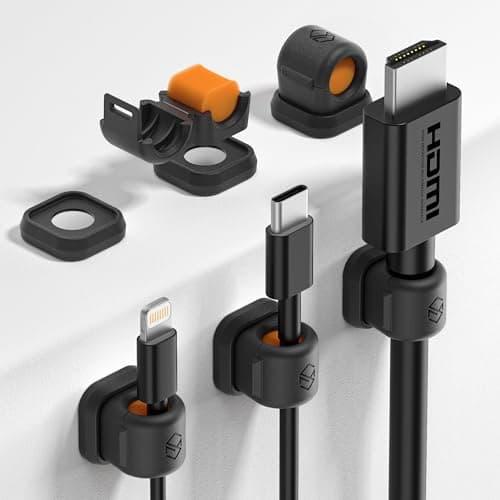 Sinjimoru Magnetic Cable Clips 6 Pack, Cord Organizer for Desk, Black