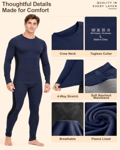 Roadbox Men's Thermal Underwear Set, Fleece Lined Base Layer Long Johns — view 4
