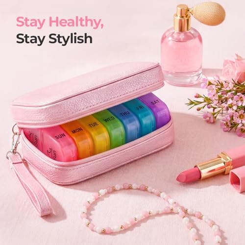 AUVON Weekly Pill Organiser with PU Leather Bag for Women, Dual Protection — view 2