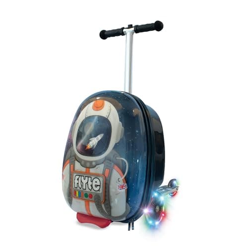 Flyte Scooter Suitcase Sammie The Spaceman - 2-in-1, 18 Inch Ride on Children's Luggage, 25 Litre Capacity Kids Suitcases on Wheels for Boys and Girls Aged 4+, Foldable Waterproof Kids Suitcase