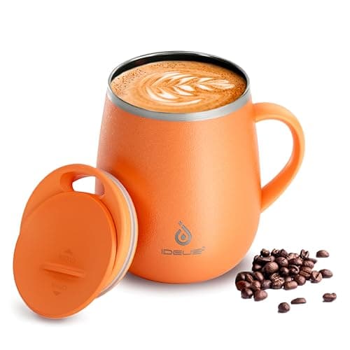 Ideus 460ml Insulated Coffee Mug with Lid and Handle (Orange 2.0)