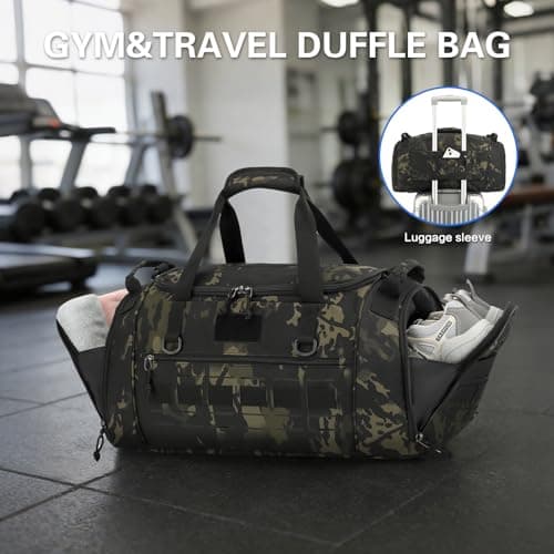 TONRUYN Tactical Gym Bag for Men 45L Camo Duffel Bag for Travel with Shoe & Laptop Compartment Medium Sports Holdall Duffle Bag for Military Fitness Training Workout — view 4