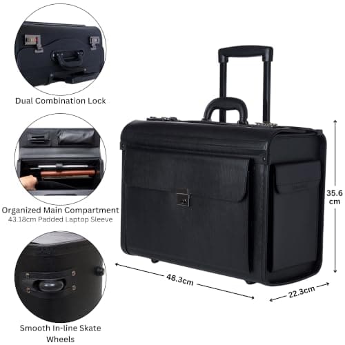 alpine swiss Rolling 17" Laptop Briefcase on Wheels Attache Lawyers Case Legal Size Black — view 2