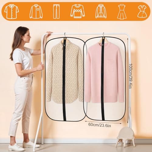6 Pack Garment Bags, PEVA Translucent Clothes Covers, Suit Bag 40in — view 2