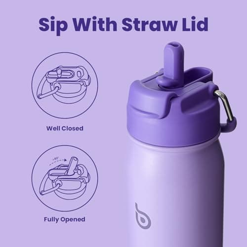 BOTTLE BOTTLE Insulated Water Bottle Stainless Steel 700ml（24oz） Bike Water Bottles with Straw and Adjustable Lid Daily Drink Flask Pill Organizer (purple) — view 3