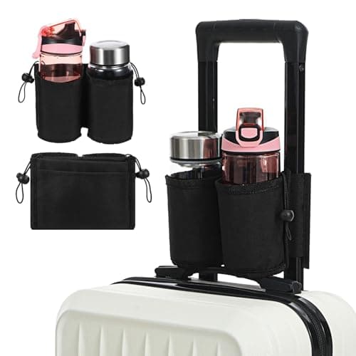 Luggage Travel Cup Holder, Free Hand Drink Caddy Hold Two Coffee Mugs, Fits Roll on Most Suitcase Handles, Gifts for Flight Attendants &Frequent Travelers Accessories