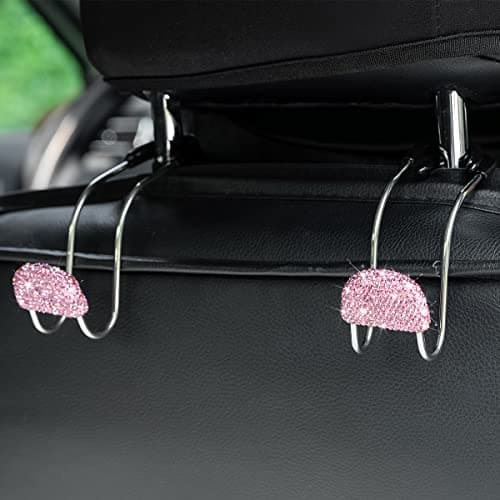 JNNJ 2 Pieces Bling Car Headrest Hook, Bling Backseat Organizer Hanger for Purse Clothes Grocery Bag, Rhinestones Auto Headrest Storage Holder, Car Seat Accessories for Most Vehicle(Pink) — view 5