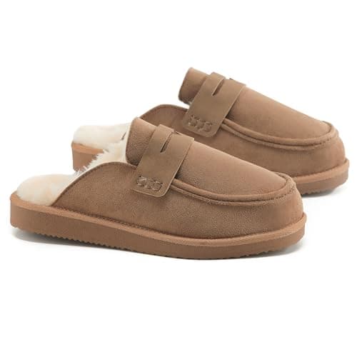 Polar Women’s Faux Fur Lined Penny Loafer Slip On Slippers – Suede Upper, Cozy Faux Fur Lining, Lightweight Rubber Sole, Non-Slip Grip – Warm Indoor Outdoor Slip-On Comfort Shoes Tan - 8 — view 5