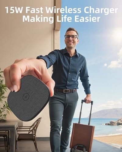 SENGiMC 15W Fast Wireless Charger Pad, Leather Surface, Supports Qi/QC3.0 USB Type-C, Portable Wireless Charger, Compatible with iPhone 16/15/14/13/12 & Samsung Galaxy S22/S21/S20/S10, for Travel. — view 2
