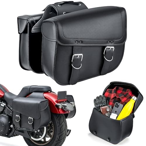 Nomad Leather Motorcycle Saddlebags Large Quick-Easy Universal Fit Throw Over Saddle Bags Cruiser Biker Side Bags (Black)