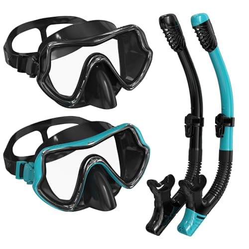 G2RISE SN02 Snorkel Set Adults - Scuba Mask Diving Goggles Dry Snorkeling Gear with Breath Easy Airflow Tech & Anti-fog Design(2PACK)