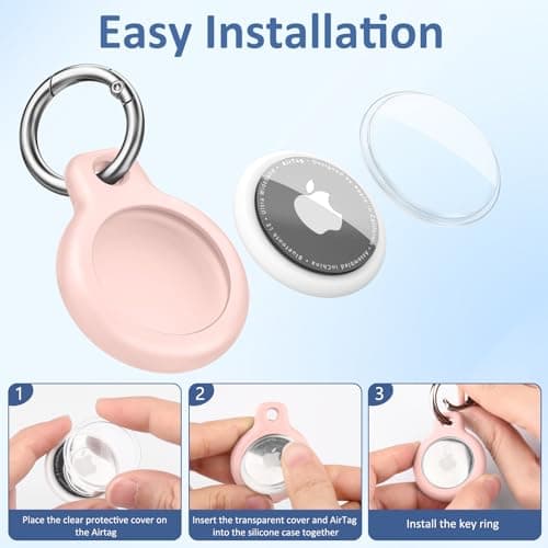 Keyring for Airtag Holder TPU Case, Ultra-Slim Waterproof Protective Airtags Case Tracker Cover Key Ring Compatible with Apple New Airtag Dog Collar (Pink) — view 3