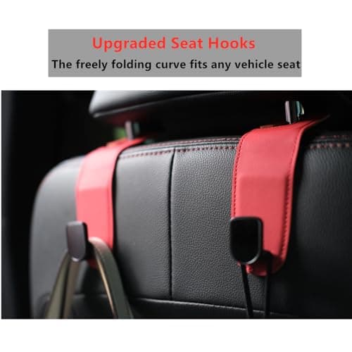 Qirc Auto Hooks, 2 Pcs PU Leather Car Storage Organiser Bag Hooks, Universal Car Back Seat Headrest Hanger for Hang Bag Handbag Grocery Bags (Red) — view 4