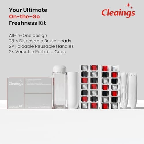 cleaings Travel Toothbrush Set, 28 Disposable Toothbrush Heads with Toothpaste, Includes Foldable Brush Handles & Portable Cups, Mini Waterless Oral Care Kit for Travel, Camping, Gym, Strong Mint — view 2