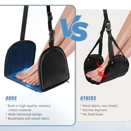 Satiskid Adjustable Foot Hammock for Flight with Removable Support Plate & Sleep Kit (Eye Mask + Earplugs) | Ergonomic Leg Rest for Long Haul Flights, Office & Travel | Includes Drawstring Storage Bag — view 4