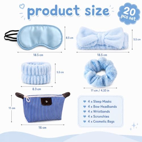 20PCS Sleepover Kit, Slumber Party Supplies for Girls, Complete Sleepover Set for Parties and Group Gatherings, 4 Bags 4 Eye Masks 4 Hair Ties 4 Headbands 4 Wristbands 20-Piece Collection — view 2