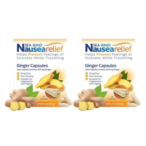 Sea-Band Travel & Motion Sickness Ginger Capsules, 20 Capsules (2-Pack)