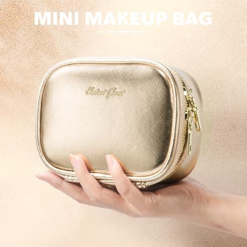 Extrei Gent Small Makeup Bag Travel Train Case with Mirror and Light Mini Travel Makeup Train Case Cosmetic Organizer 3 Adjustable Brightness Toiletry Bag Portable Artist Storage, Gold, Mini — view 5