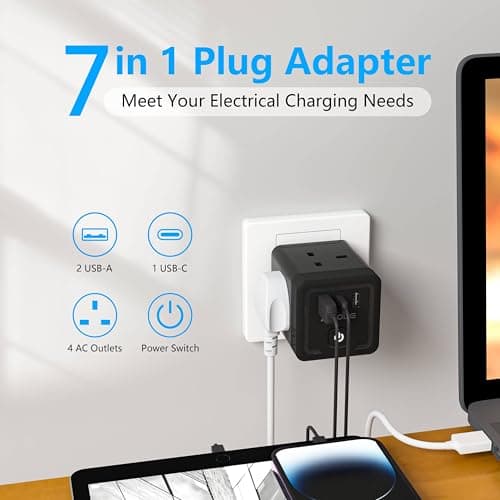 AICODE Multi Plug Adapter,4 Way Extension Sockets,3 USB Wall Charger,Black — view 2