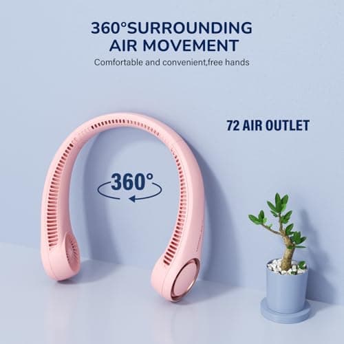 Morelax Neck Fan, Portable Neck Fan,Hands Free Bladeless Mini Fan with 360°Cooling Airflow, 3 Speeds Adjustable,Ultra Quiet Wearable, Suitable for Indoor Outdoor Travel Sports (Pink) — view 2