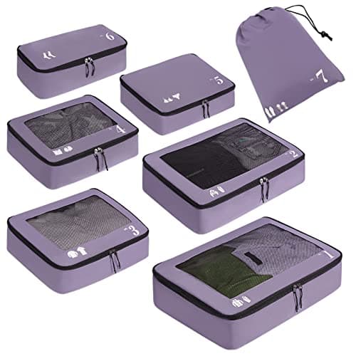 ECOHUB Packing Cubes for Suitcase 7 PCS Travel Organiser Packing Bags Recycled PET Eco Friendly Travel Accessories Shoes Bags Storage Bag Luggage Organiser Pouch(Purple)