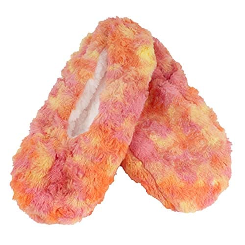 BambooMN Adult Super Soft Warm Cozy Fuzzy Soft Touch Sleeper Slippers Non-Slip Lined Socks - Sunset Swirl - X-Large (UK Size 8-9)